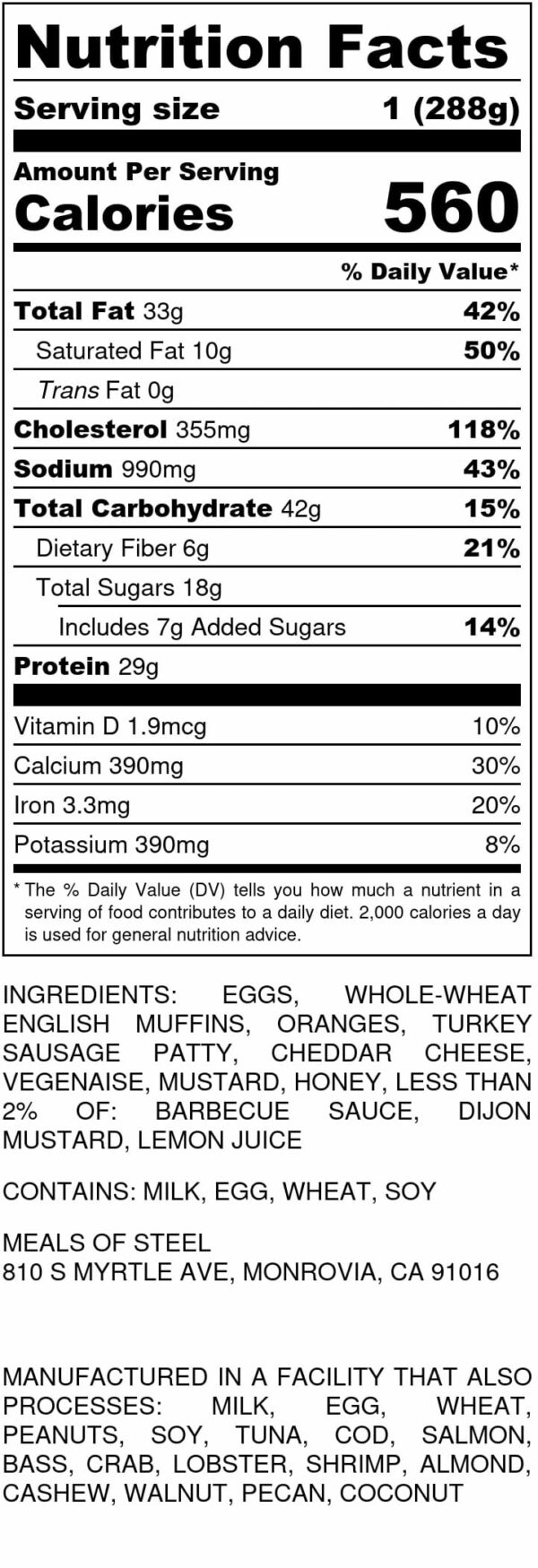 Turkey Sausage and Egg Breakfast Sandwich Meals of Steel